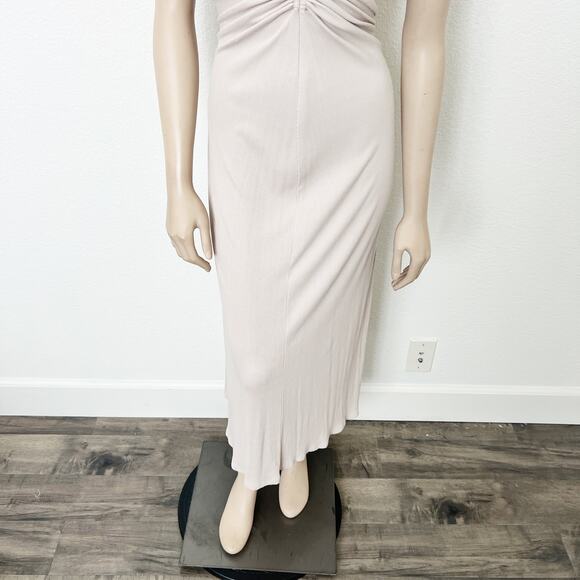 [VICI Collection] Beige Strappy Back State of Grace Ruched Midi Dress Size XL - Picture 6 of 10